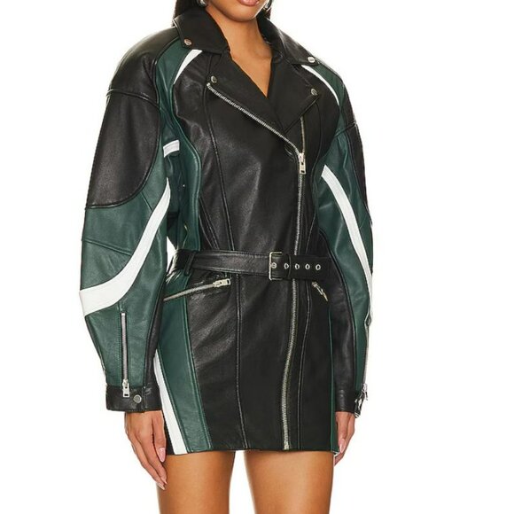 LAMARQUE Harlee Biker Leather Dress Jacket, Size M - Picture 1 of 16
